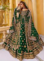 Velvet Green Bridal Wear Embroidery Work Lehenga Suit